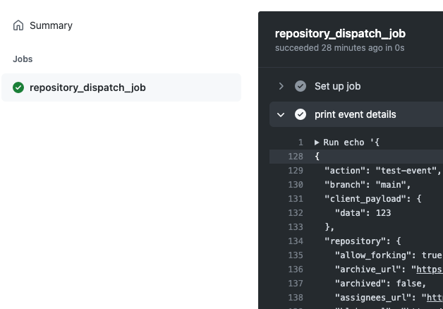 repository_dispatch event output