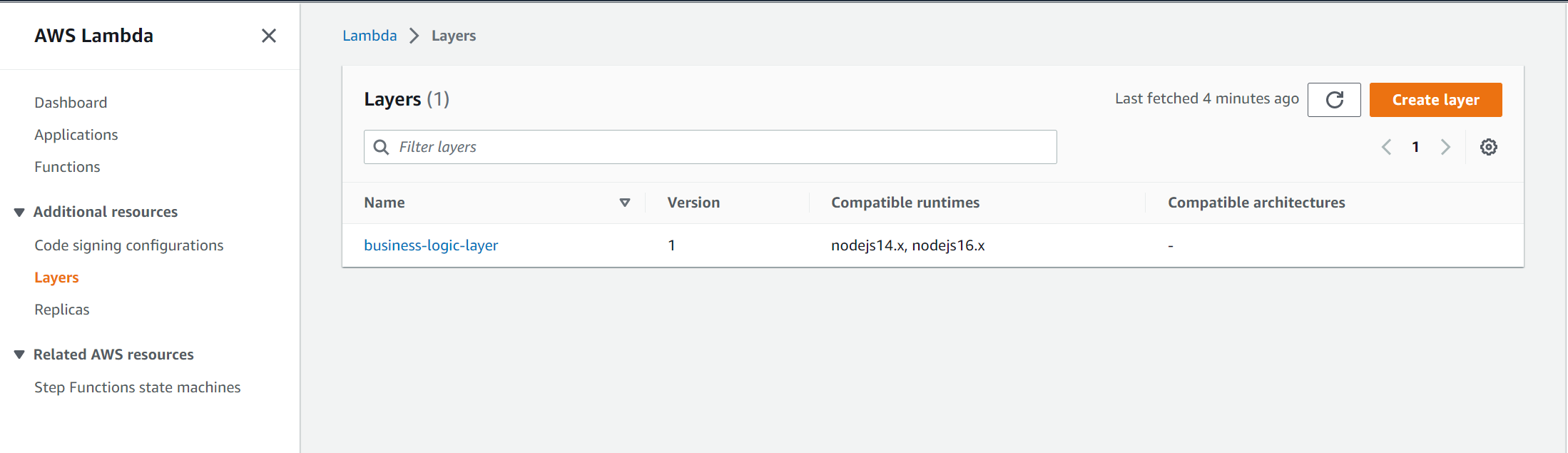 AWS Lambda Layers in console